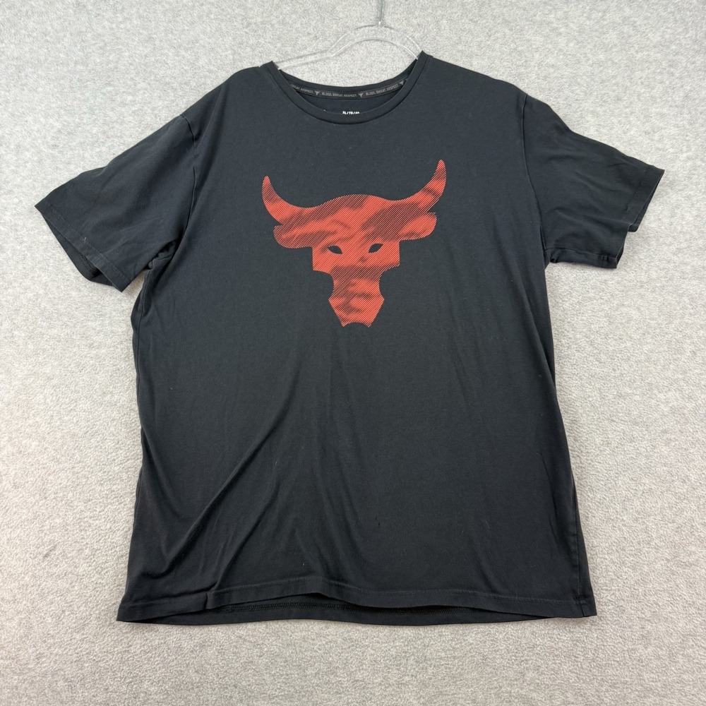 Under Armour Project Rock Brahma Bull Logo Graphic T-Shirt Black‎ Cotton Sz XL